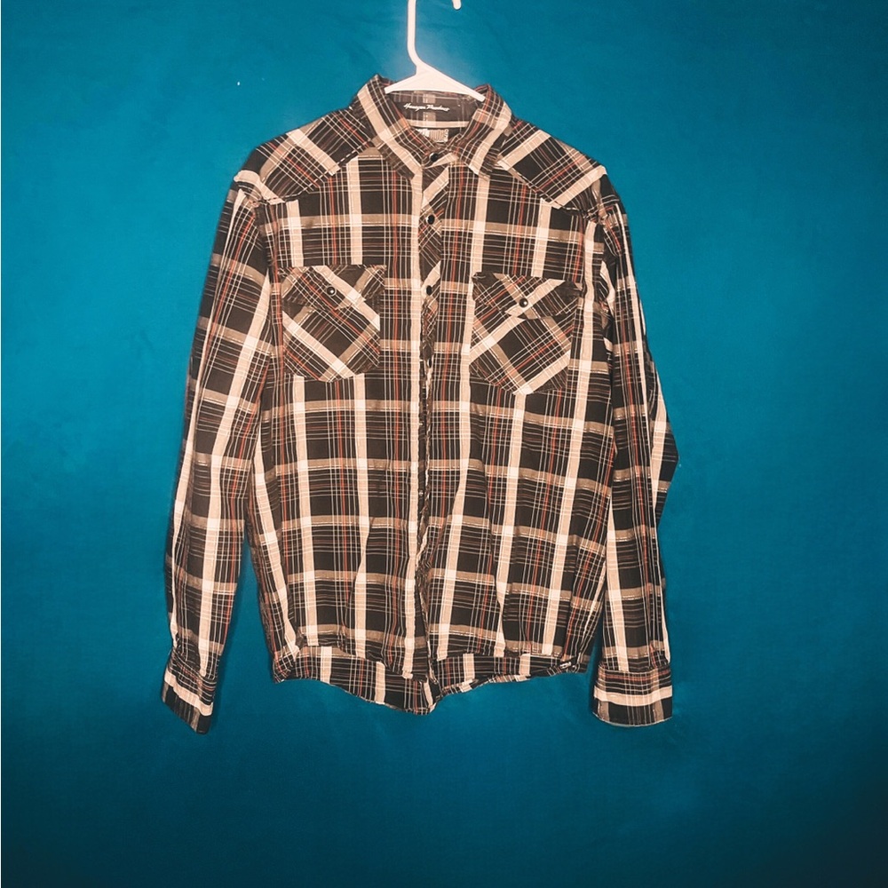 South Pole Black and White Casual Button Down Shirt